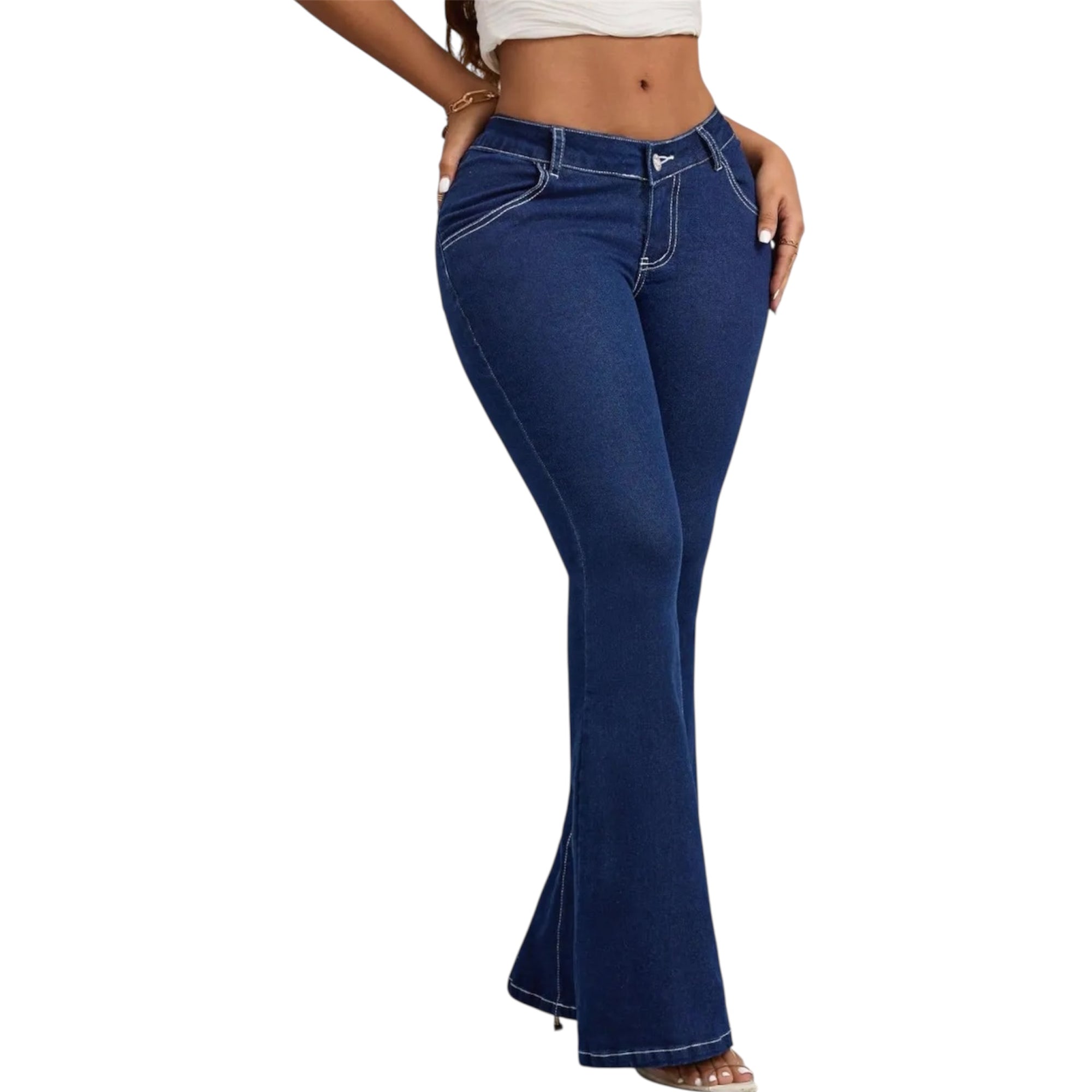 Women Fashionable Cargo Skinny Waist Body Shaper Trousers Buttlifter Casual Boot Cut Design Denim Breathable Jeans