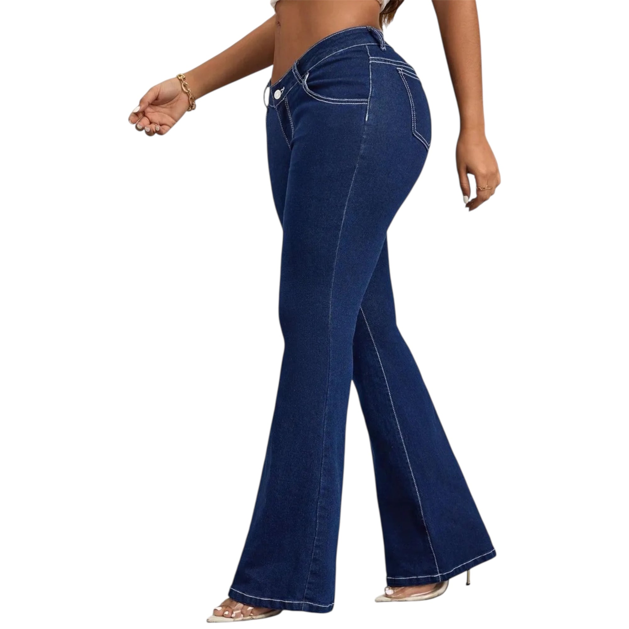 Women Fashionable Cargo Skinny Waist Body Shaper Trousers Buttlifter Casual Boot Cut Design Denim Breathable Jeans