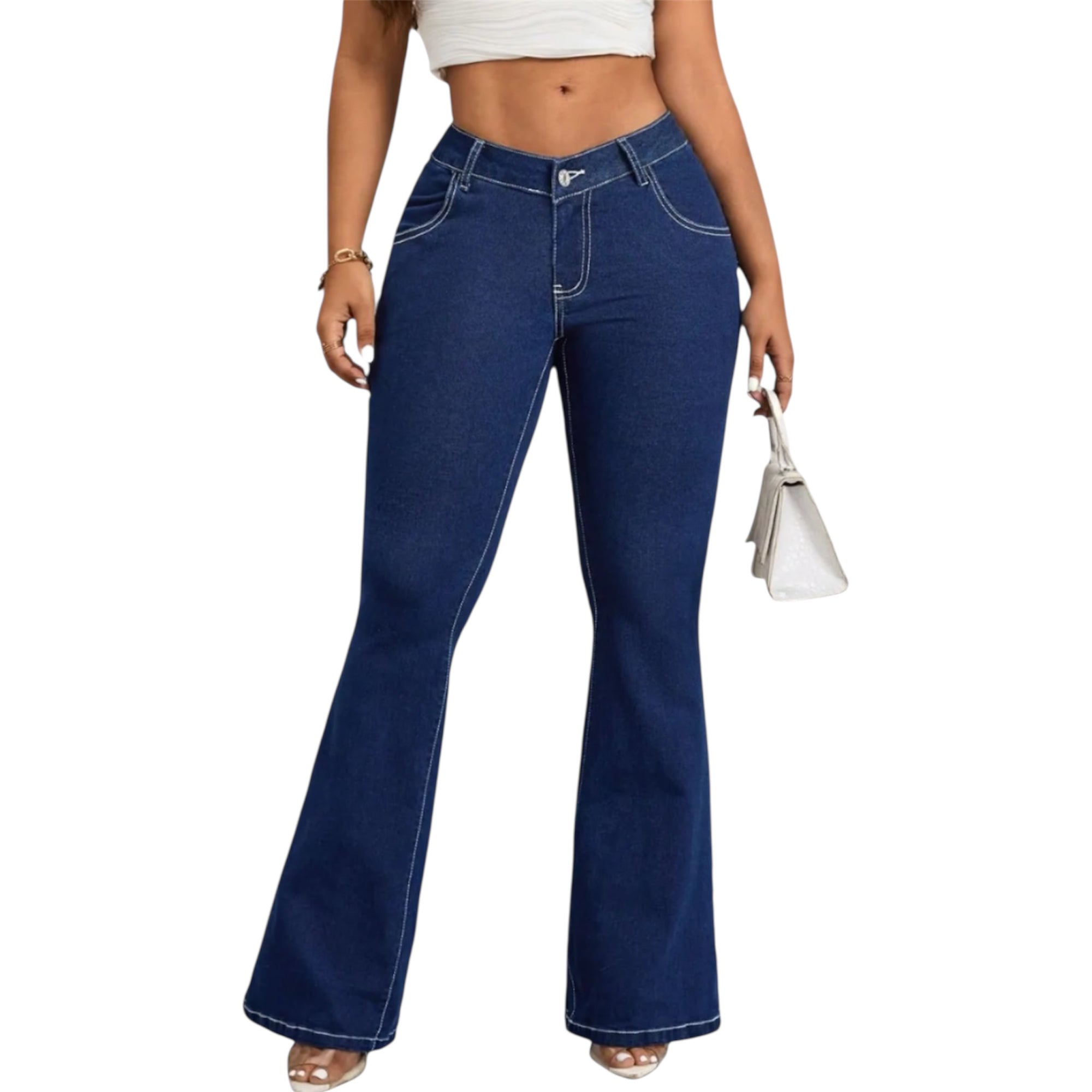 Women Fashionable Cargo Skinny Waist Body Shaper Trousers Buttlifter Casual Boot Cut Design Denim Breathable Jeans