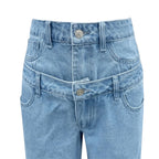 Women's Fashionable Light Blue High Waist Straight Leg Baggy Denim Jeans Double waisted wide leg straight Leg Pants