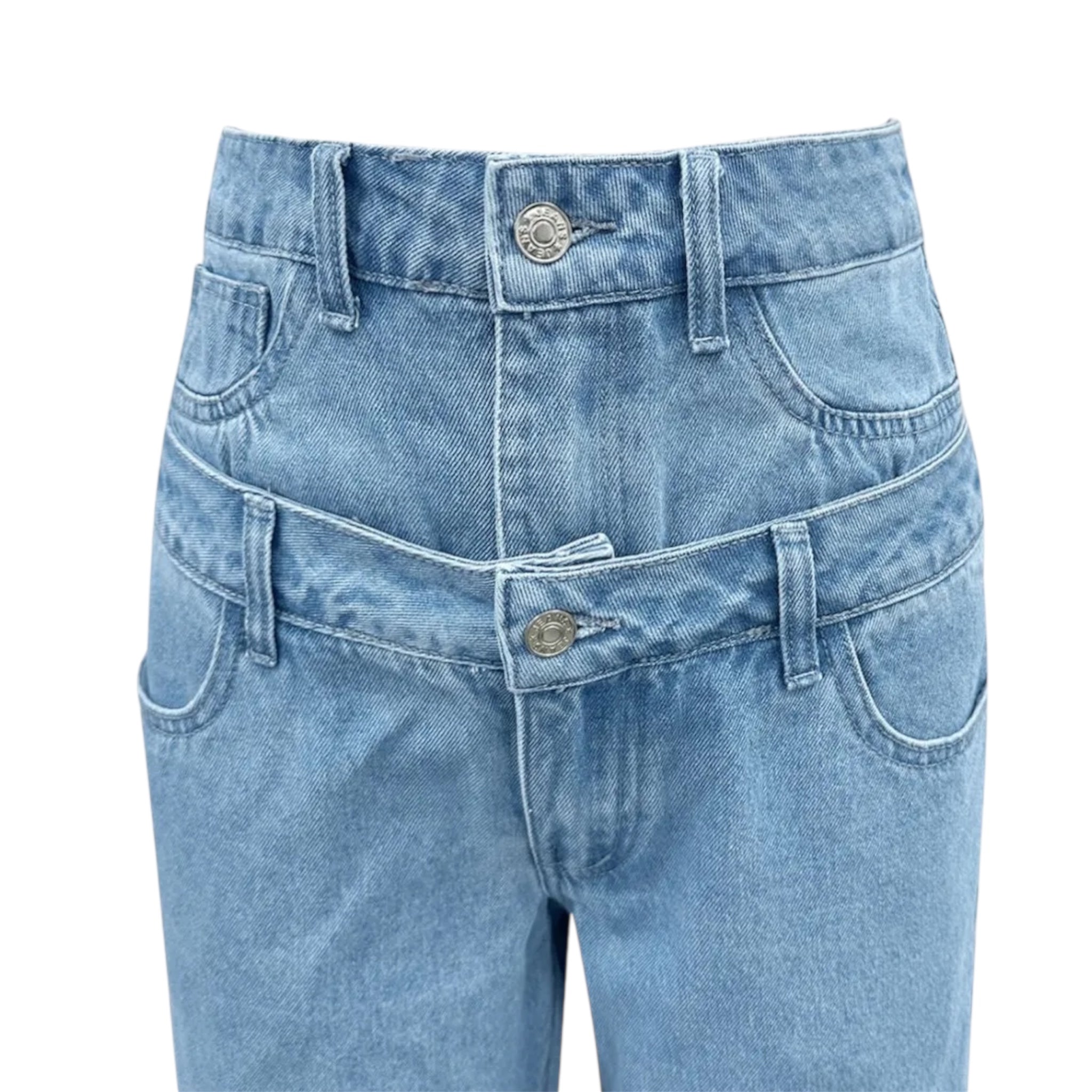 Women's Fashionable Light Blue High Waist Straight Leg Baggy Denim Jeans Double waisted wide leg straight Leg Pants - Acquisti Online