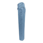 Women's Fashionable Light Blue High Waist Straight Leg Baggy Denim Jeans Double waisted wide leg straight Leg Pants