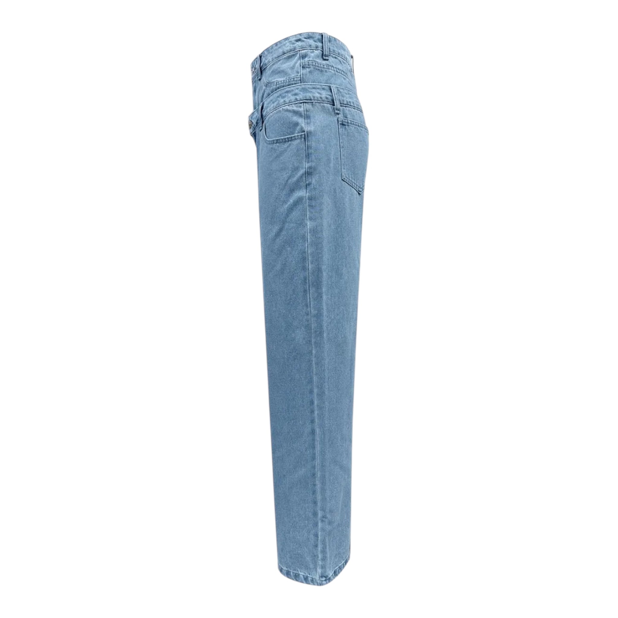 Women's Fashionable Light Blue High Waist Straight Leg Baggy Denim Jeans Double waisted wide leg straight Leg Pants - Acquisti Online