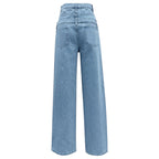Women's Fashionable Light Blue High Waist Straight Leg Baggy Denim Jeans Double waisted wide leg straight Leg Pants