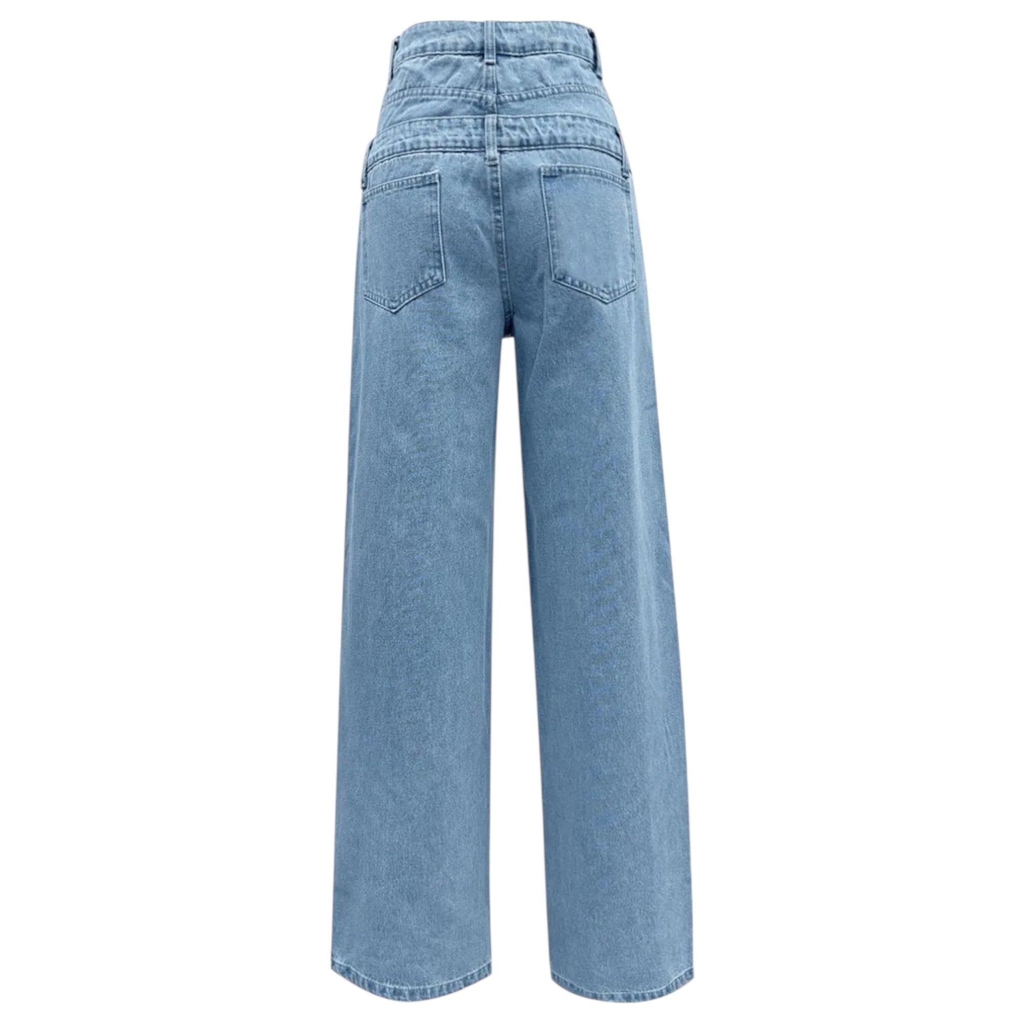 Women's Fashionable Light Blue High Waist Straight Leg Baggy Denim Jeans Double waisted wide leg straight Leg Pants