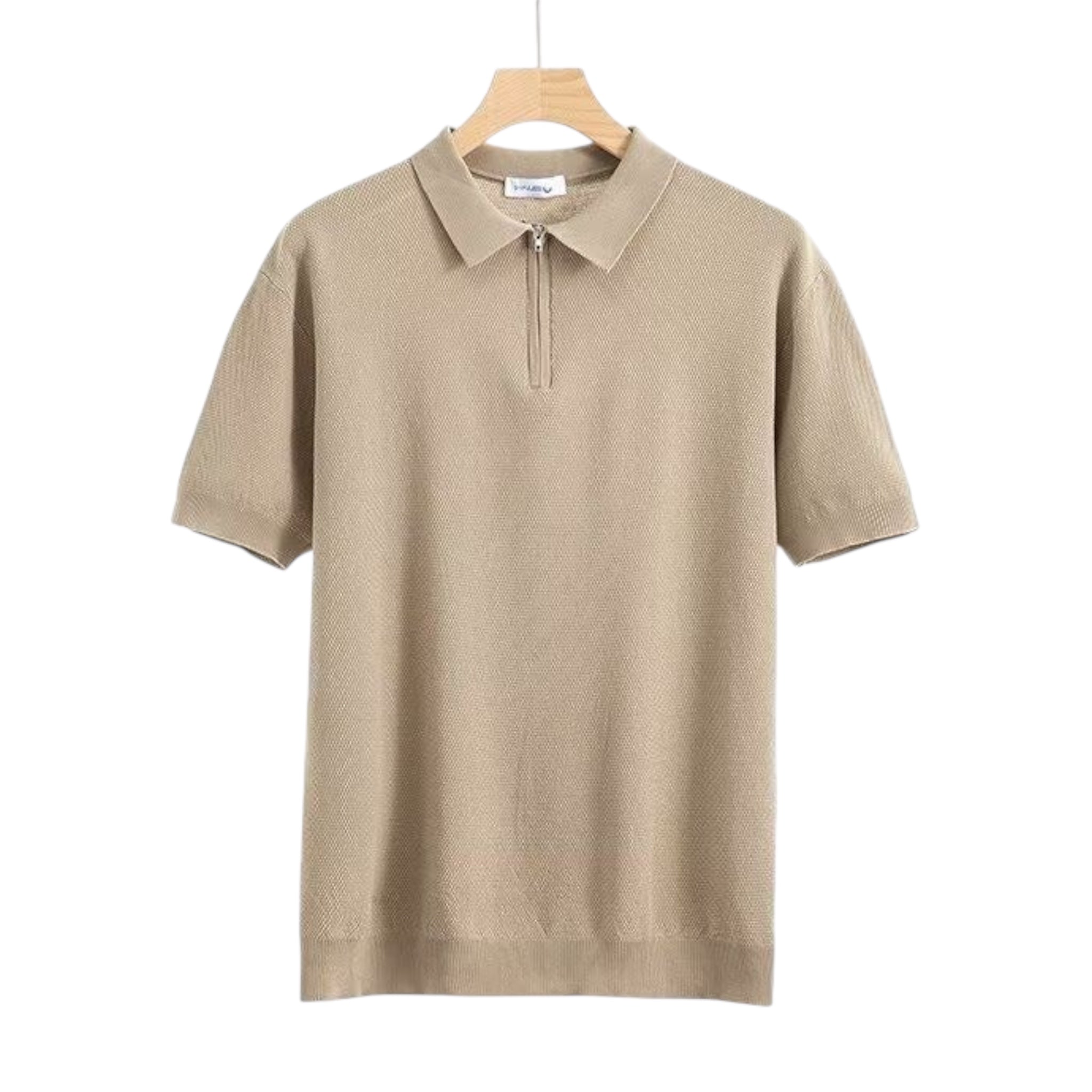 Men's Light  Zipper Polo Shirt Lapel Short Sleeve Lightweight Luxury Cotton Polo Shirt Men's Solid Color Lapel T-shirt - Acquisti Online