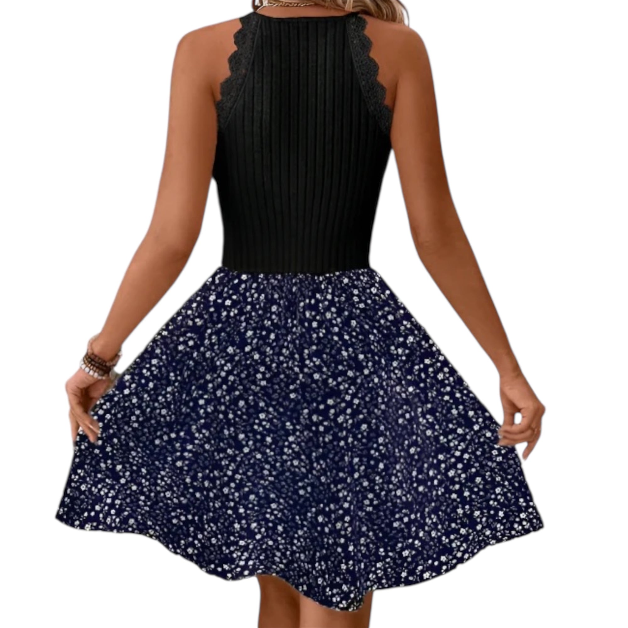 Women's Fashionable Lace Slim Fit Patchwork Fashion Slim Sleeveless Dress Floral Pullover Women's Fashionable Dress