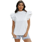 Women's Ruffled Sleeve Chiffon Blouse Solid Color Pullover Casual Style Ruffled Sleeves Fashionable Women's Dress