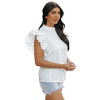 Women's Ruffled Sleeve Chiffon Blouse Solid Color Pullover Casual Style Ruffled Sleeves Fashionable Women's Dress