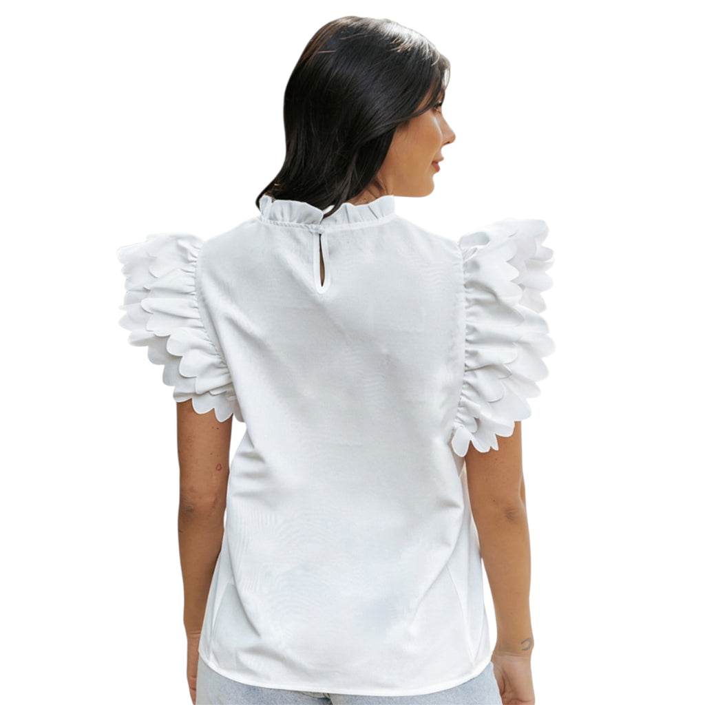 Women's Ruffled Sleeve Chiffon Blouse Solid Color Pullover Casual Style Ruffled Sleeves Fashionable Women's Dress