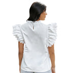 Women's Ruffled Sleeve Chiffon Blouse Solid Color Pullover Casual Style Ruffled Sleeves Fashionable Women's Dress