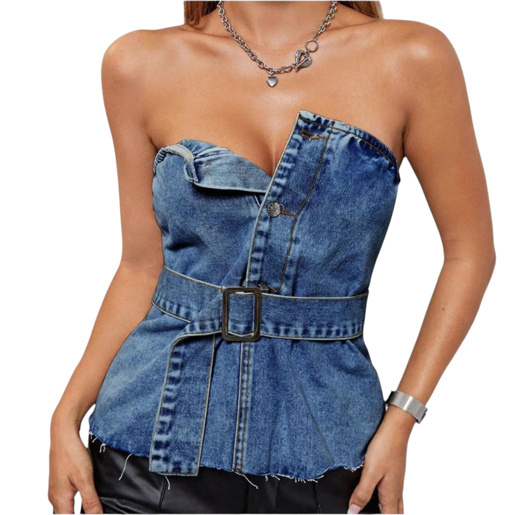 Fashionable Women's Backless Tube Top Slim Fit Lace up Denim Sleeveless Tube Top Dress Women's Fashion Dress