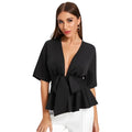 Modieus diep V-hals gerimpeld zoom riem shirt voor dames OL Temperament eenvoudig shirt V-hals casual damesmode jurk