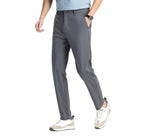 Men's Fashionable Casual Formal Pants Ice Silk Elastic Solid Color Zip Placket Mid Waist Leisure Men's Casual Pants