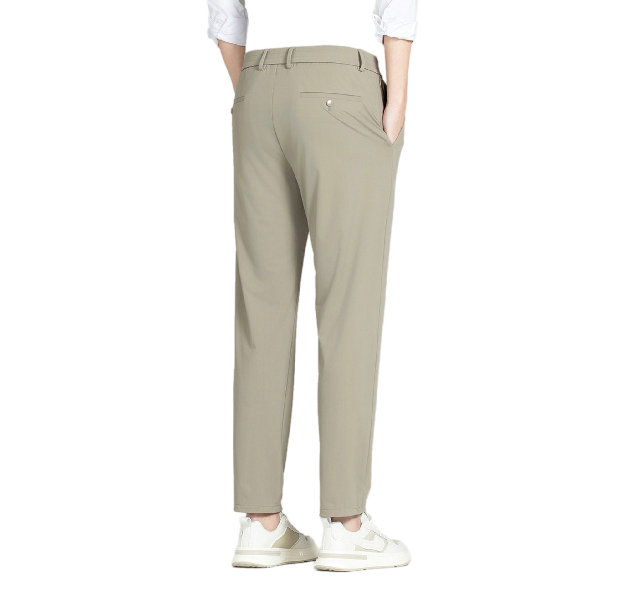 Men's Fashionable Casual Formal Pants Ice Silk Elastic Solid Color Zip Placket Mid Waist Leisure Men's Casual Pants