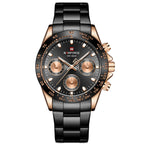A silver-colored men's quartz watch with a business casual design, featuring a round dial and a steel band.