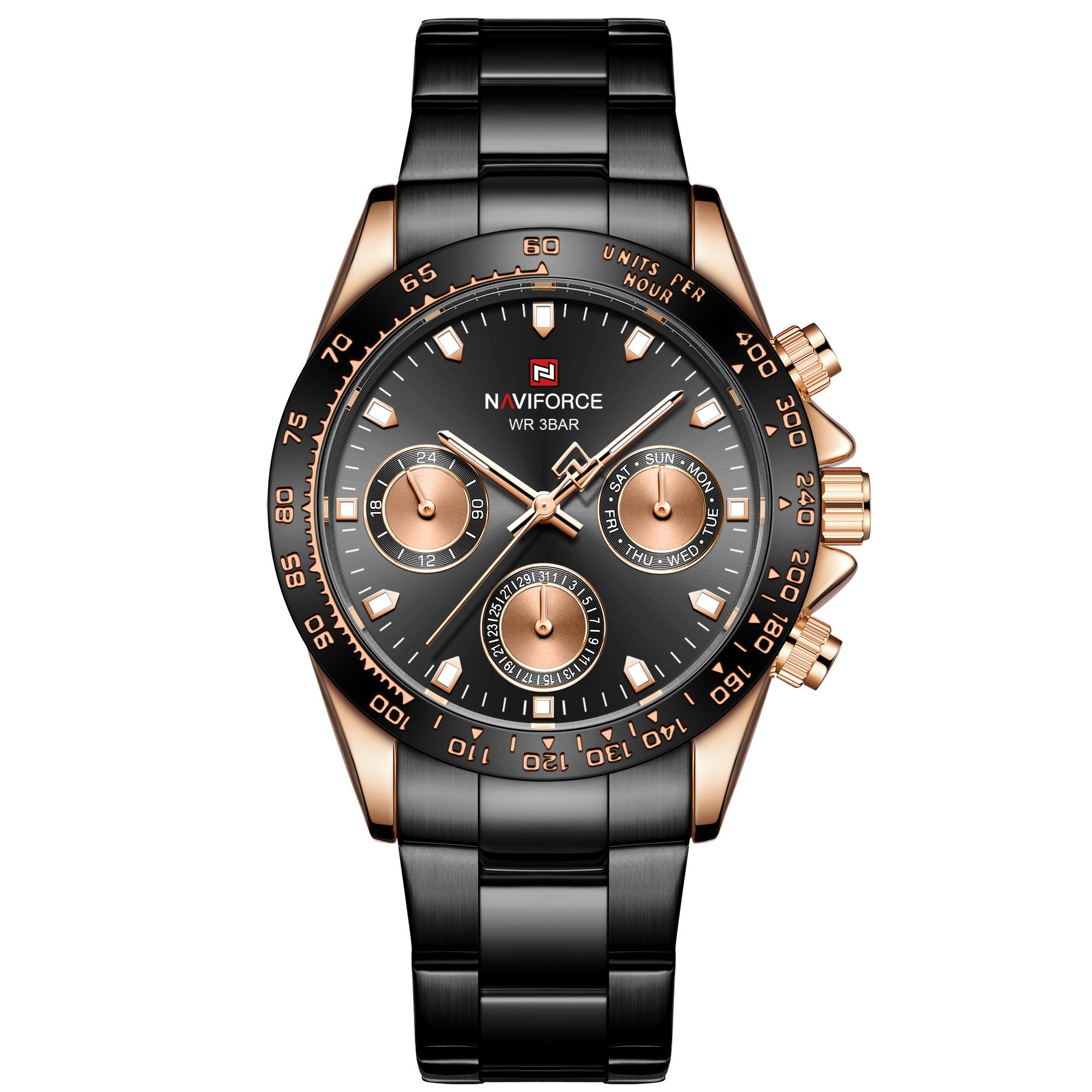 A silver-colored men's quartz watch with a business casual design, featuring a round dial and a steel band.