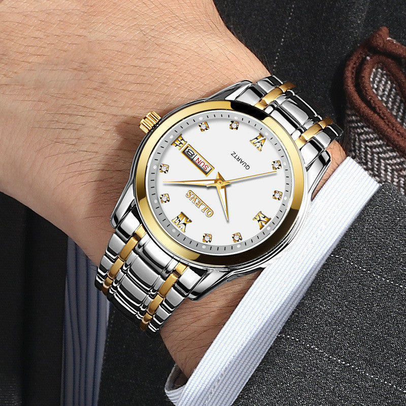 Olevs Man Business Casual Fashion Watch Automatic Quartz Movement Watch Steel Band Waterproof Men's Watch