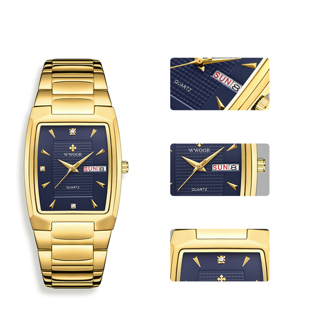 Wwoor Orologio da uomo casual elegante al quarzo con cinturino in acciaio impermeabile, forma quadrata