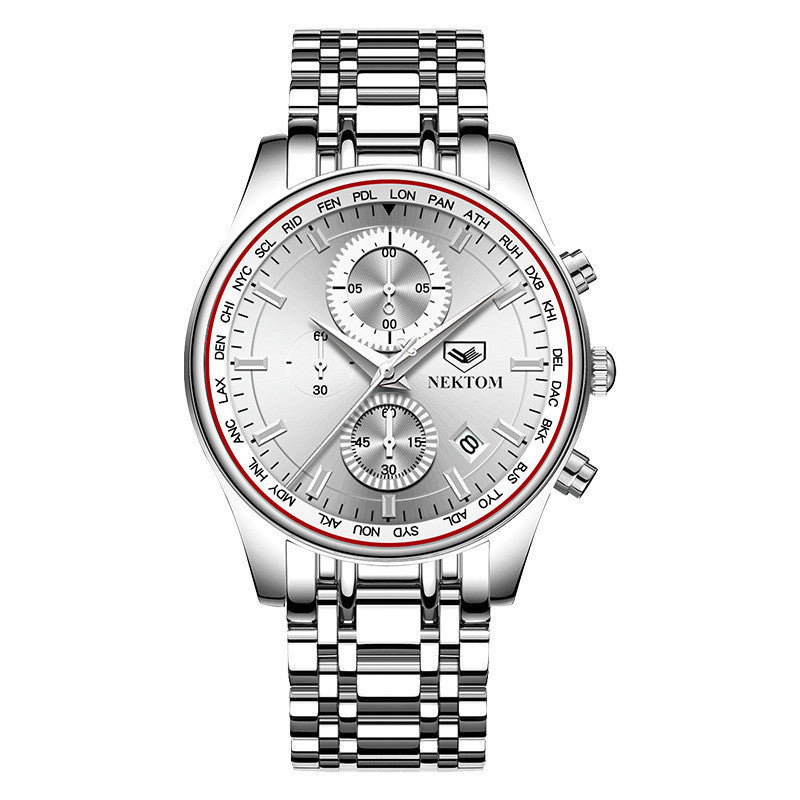 Nektom Men's Quartz Watch Multi-functional Fashion Waterproof Stainless Steel Belt Men's Quartz Movement Watch