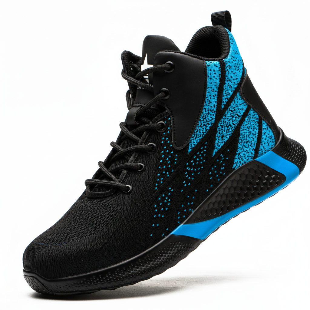 Men's Fashion Sports Sneakers Shoes Flying Woven Steel Toe Caps Anti-Smashing High-Top Breathable Men Casual Shoes