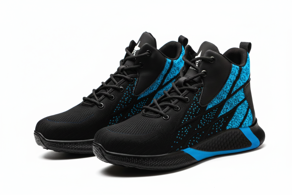 Men's Fashion Sports Sneakers Shoes Flying Woven Steel Toe Caps Anti-Smashing High-Top Breathable Men Casual Shoes