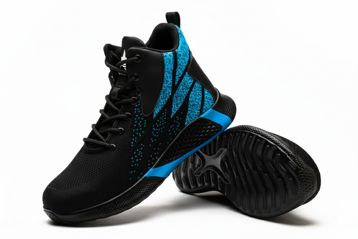 Men's Fashion Sports Sneakers Shoes Flying Woven Steel Toe Caps Anti-Smashing High-Top Breathable Men Casual Shoes
