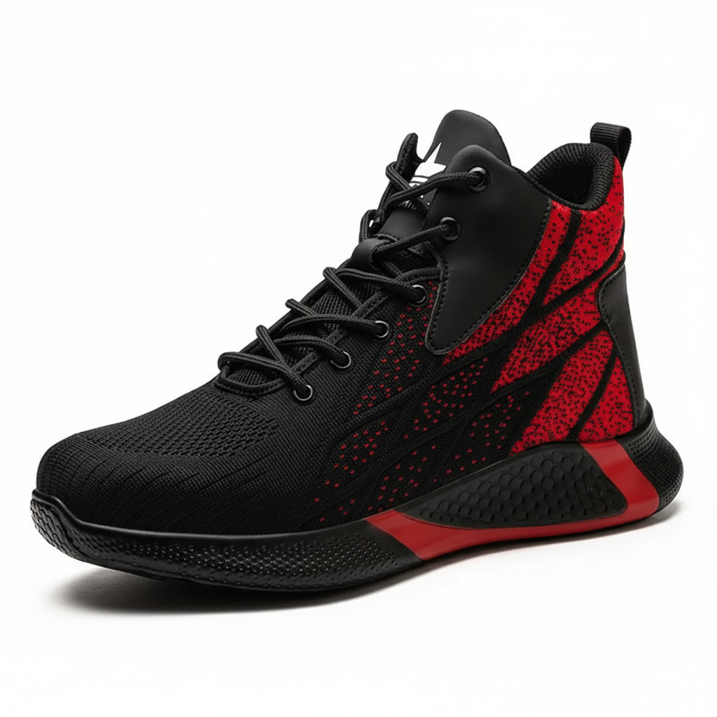 Men's Fashion Sports Sneakers Shoes Flying Woven Steel Toe Caps Anti-Smashing High-Top Breathable Men Casual Shoes