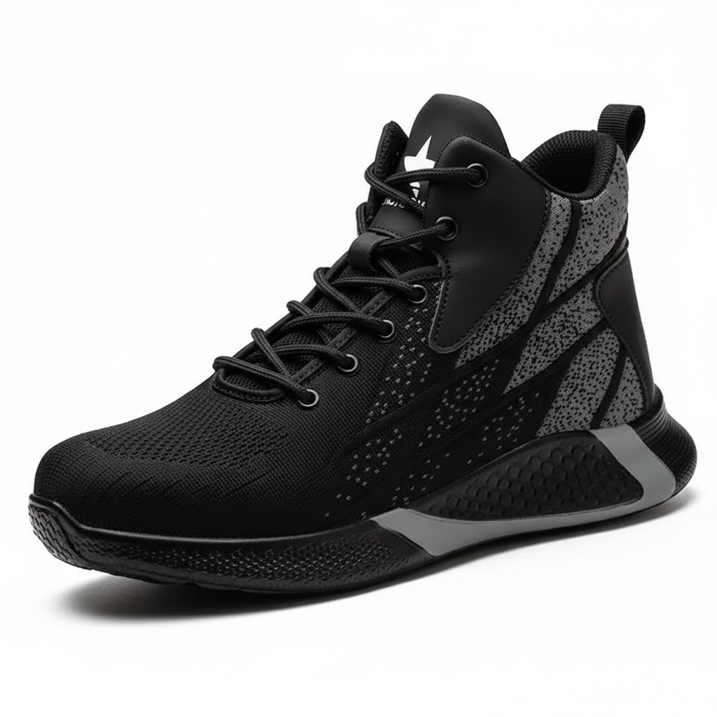 Men's Fashion Sports Sneakers Shoes Flying Woven Steel Toe Caps Anti-Smashing High-Top Breathable Men Casual Shoes