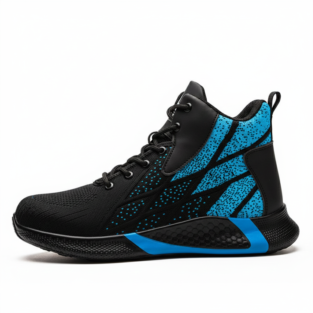 Men's Fashion Sports Sneakers Shoes Flying Woven Steel Toe Caps Anti-Smashing High-Top Breathable Men Casual Shoes