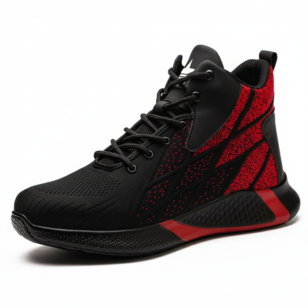 Men's Fashion Sports Sneakers Shoes Flying Woven Steel Toe Caps Anti-Smashing High-Top Breathable Men Casual Shoes