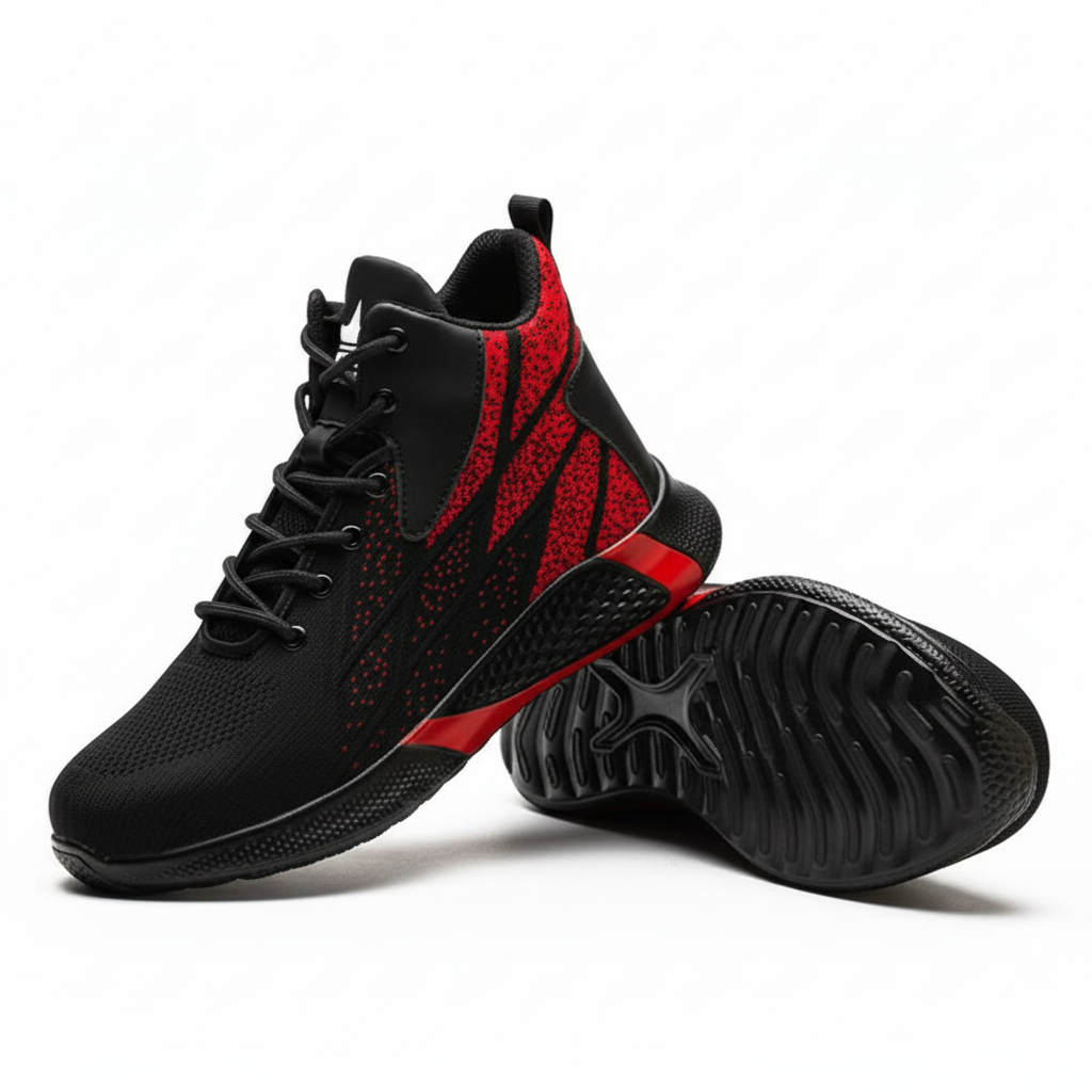 Men's Fashion Sports Sneakers Shoes Flying Woven Steel Toe Caps Anti-Smashing High-Top Breathable Men Casual Shoes