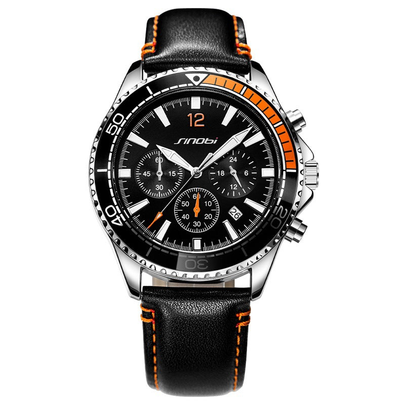 Sinobi Original New Design Men's Quartz Wrist Watches Chronograph Men Leather Band Watches Luminous Hands Men's Watch - Acquisti Online