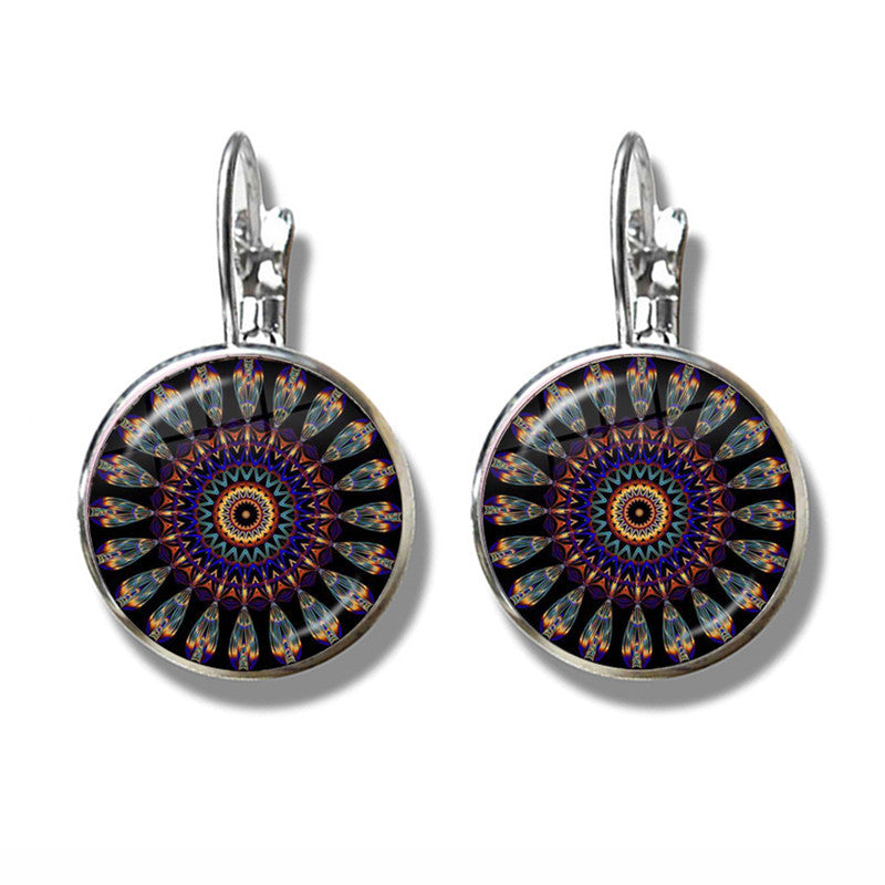 Mandala Art Picture Earrings Crystal Yoga Earrings