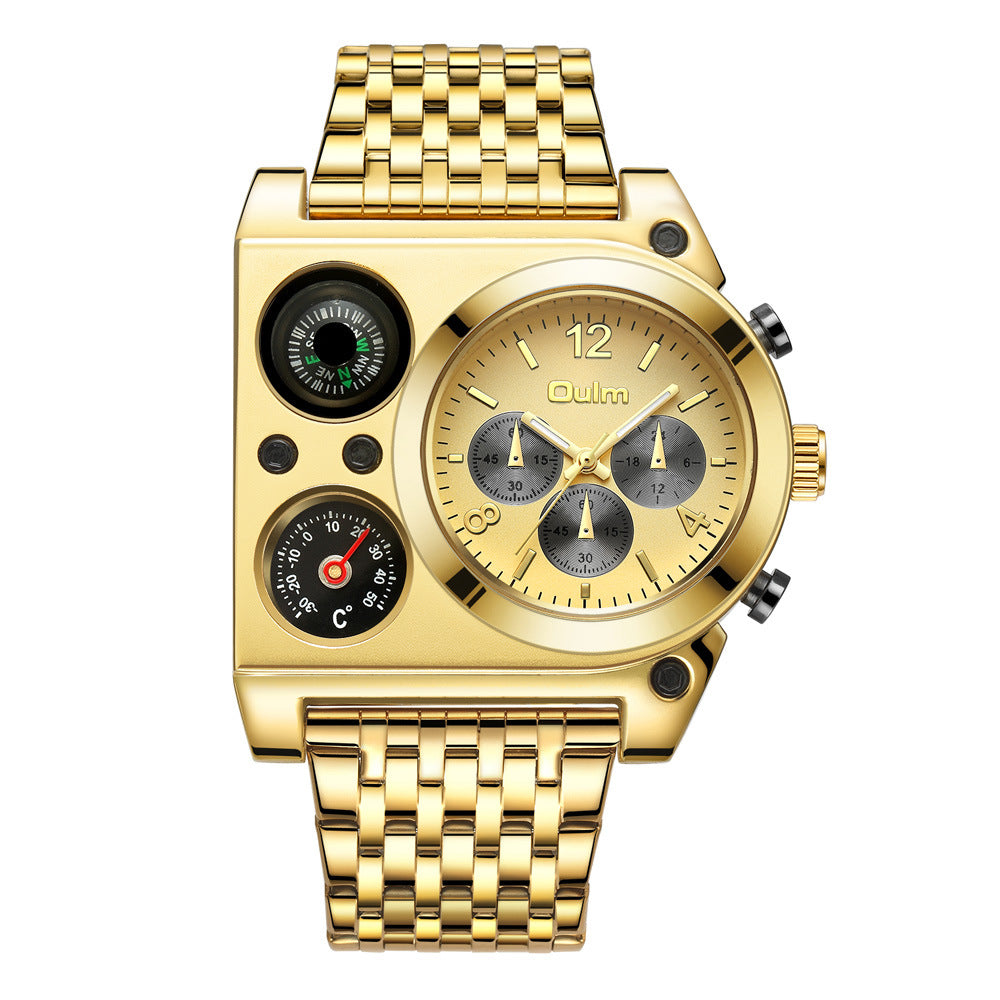 OULM Luxury Military Men Watches Compass Temperature Display Movement Watch Three Times Large Dial Quartz Business Wristwatch Luminous Men's Watch