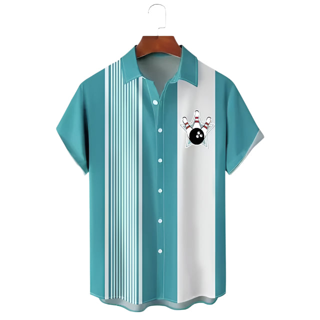 Men's Shirt Fashionable Casual Solid Color Loose Polyester Fiber Shirt Bowling 3d Digital Printing Men's Casual Shirt