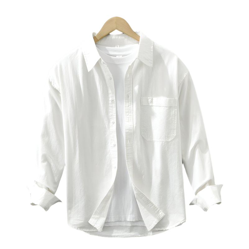 Men's Fashionable Casual Shirt Solid Color Pure Cotton Cardigan Simple Long Sleeve Shirt Men's Fashion Casual Shirt