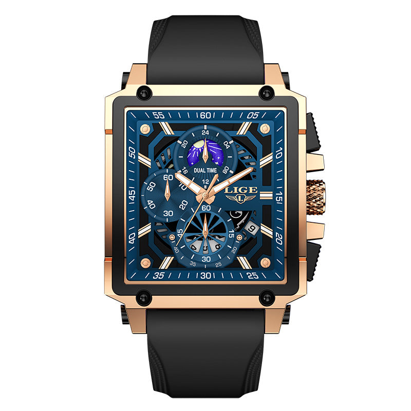 LIGE Top Brand Luxury Man Watch Fashion Military Silicone Strap Luminous Quartz Watch Waterproof for Men Square Sports Watches for Men