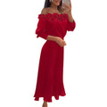 Off-shoulder geplooide midi-jurk voor dames met ruches Driedimensionale geplooide off-shoulder geplooide damesjurk
