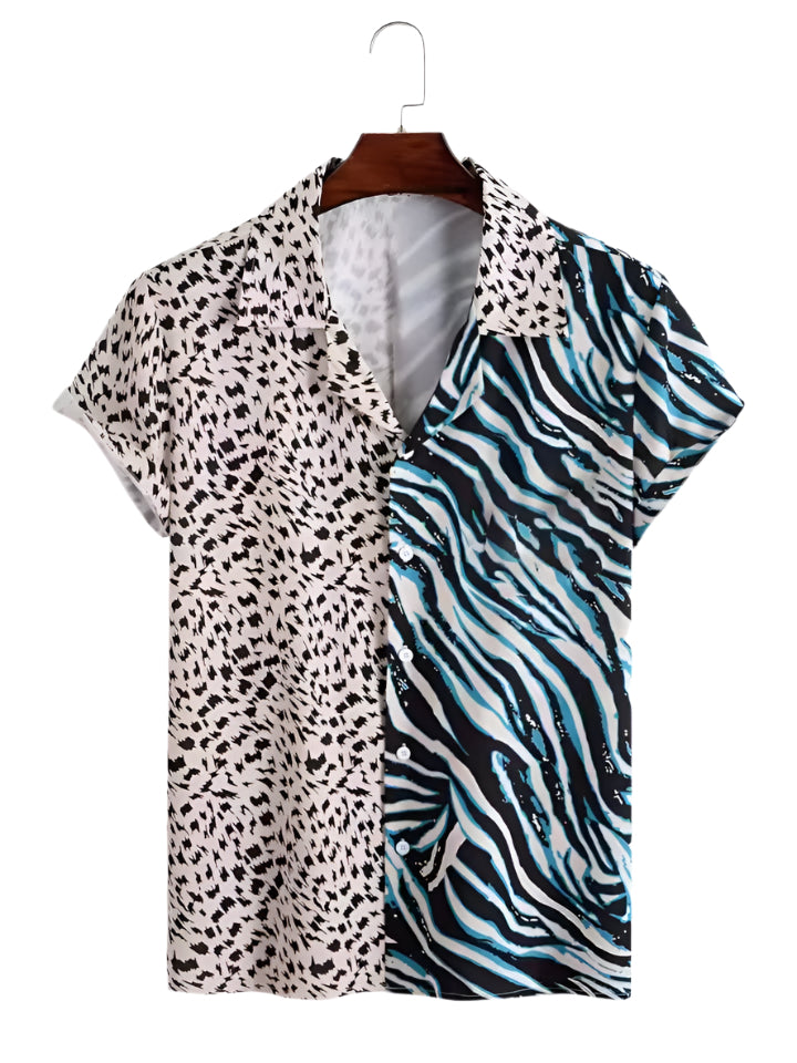 Men's Fashionable Casual Shirt Solid Color Polyester Fiber Cardigan Loose Short Sleeve 3D Printed Men's Hawaiian Shirt