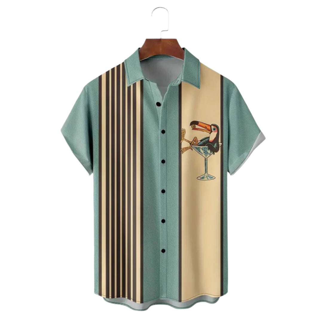 Men's Fashioable Casual Shirt Solid Color Pure Cotton Hawaiian Shirt Striped Pattern Buckle Short Sleeve Men's Shirt - Acquisti Online