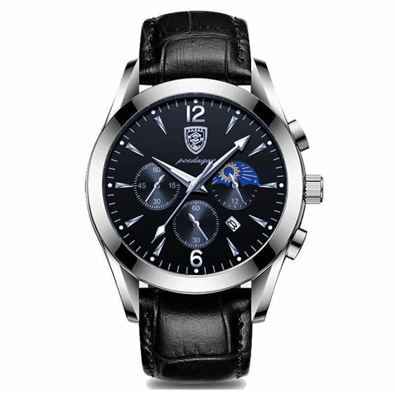 POEDAGAR 829 Mens Quartz Watch Leather / Stainless Steel Strap Life Waterproof 12 Hour Clock Analog Wristwatch Fashion Watches Waterproof Luminous Men's Watch