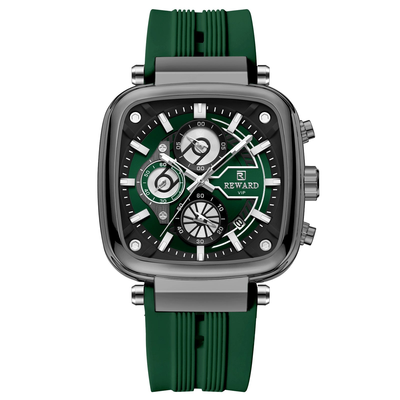 Reward Hottest Men's Watch Square Silicone Strap Calendar Chronograph Fashion Sports Men's Quartz Watch