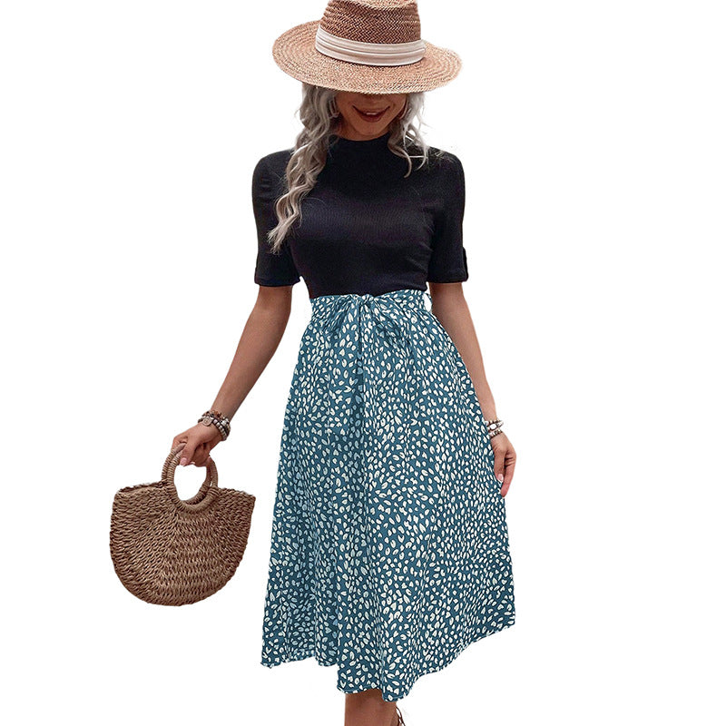 All-match And Sweet Half Turtleneck Leopard Print Color-matching Women's Dress