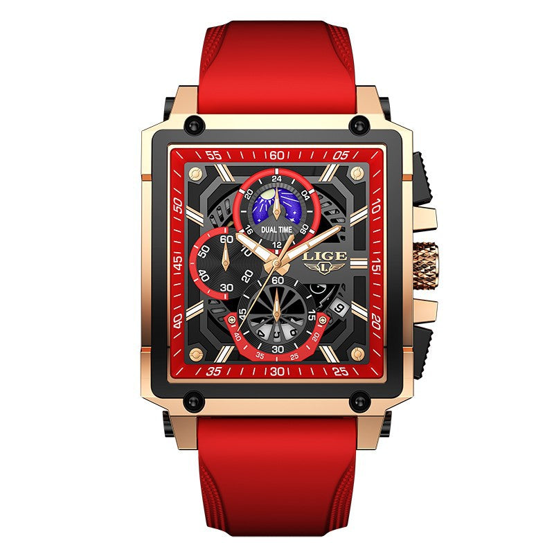 LIGE Top Brand Luxury Man Watch Fashion Military Silicone Strap Luminous Quartz Watch Waterproof for Men Square Sports Watches for Men