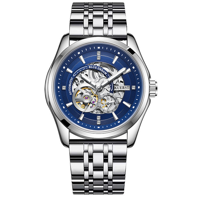 KUERST Automatic Mechanical Watch Double Press Arc Buckle Waterproof Double hollow Luminous Automatic Mechanical Watch
