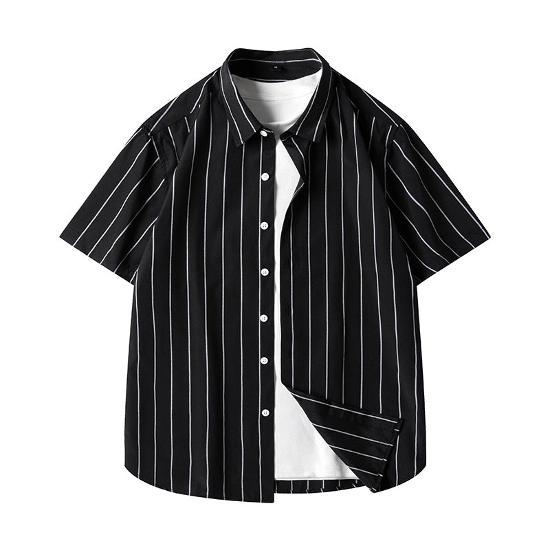 Men's Fashionable Casual Shirt Short-sleeved Shirt Regular Fit Cardigan Leisure Striped Casual Men's Stylish Shirt
