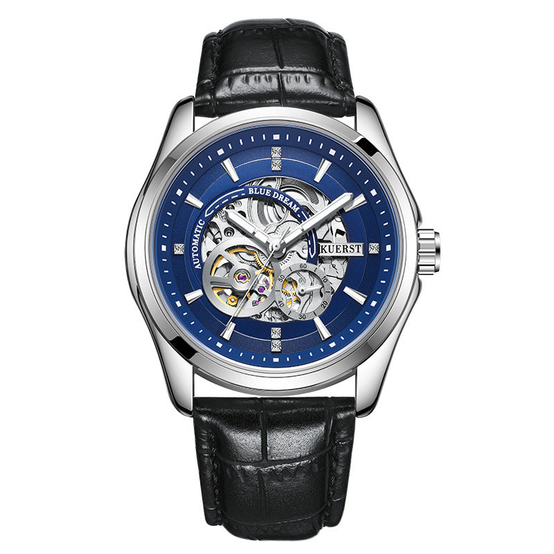 KUERST Automatic Mechanical Watch Double Press Arc Buckle Waterproof Double hollow Luminous Automatic Mechanical Watch