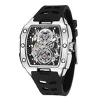 MEGIR 8602 Fashion Orange Men's Automatic Watch Waterproof Luminous Mechanical Wristwatch Hollow Tonneau Dial Silicone Strap
