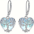 S925 Sterling Silver Moonstone Tree Of Life Earrings For Women's